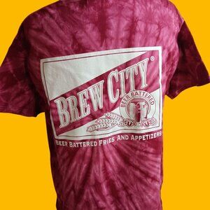 Tie-Dye T-Shirt XL Vintage Hanes Heavyweight Brew City Beer Battered 100% Cotton